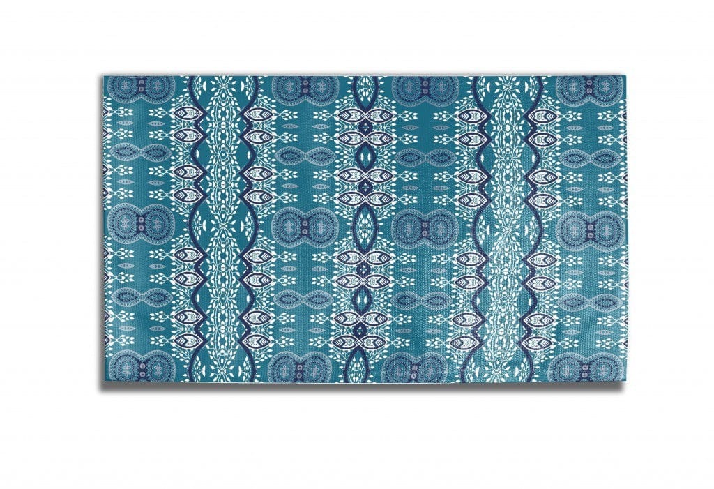 5' X 7' Aqua Oriental Area Rug