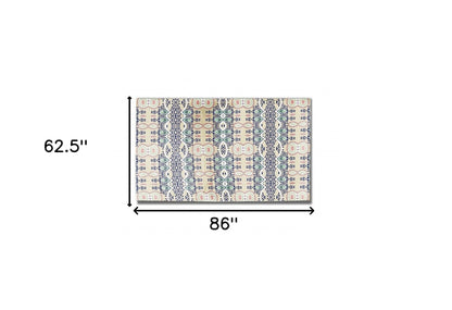 5' X 7' Beige And Green Oriental Area Rug