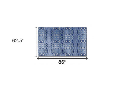 5' X 7' Muted Blue And Navy Oriental Area Rug