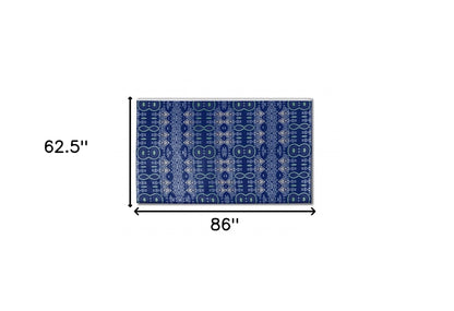 5' X 7' Navy Blue Oriental Area Rug