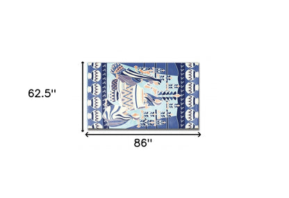 5' X 7' Blue And Orange Abstract Area Rug