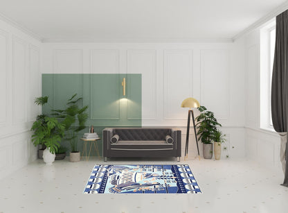 5' X 7' Blue And Orange Abstract Area Rug