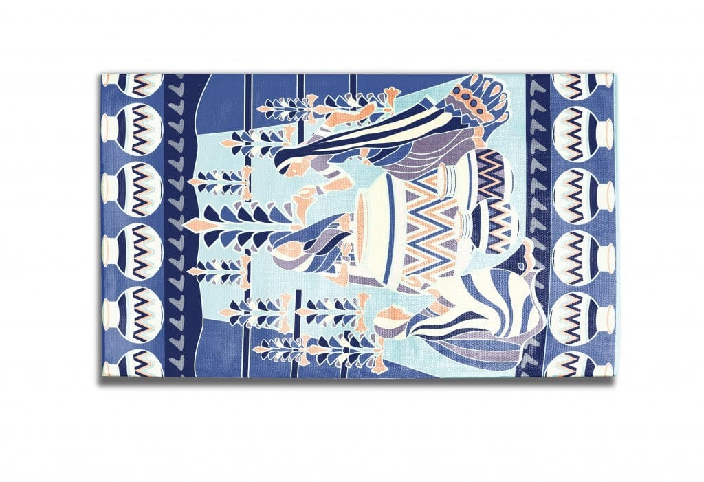 5' X 7' Blue And Orange Abstract Area Rug