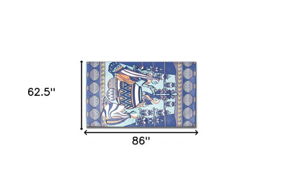 5' X 7' Blue And Blue Abstract Area Rug