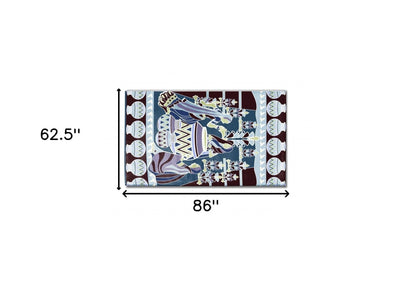 5' X 7' Dark Brown And Dark Blue Abstract Area Rug