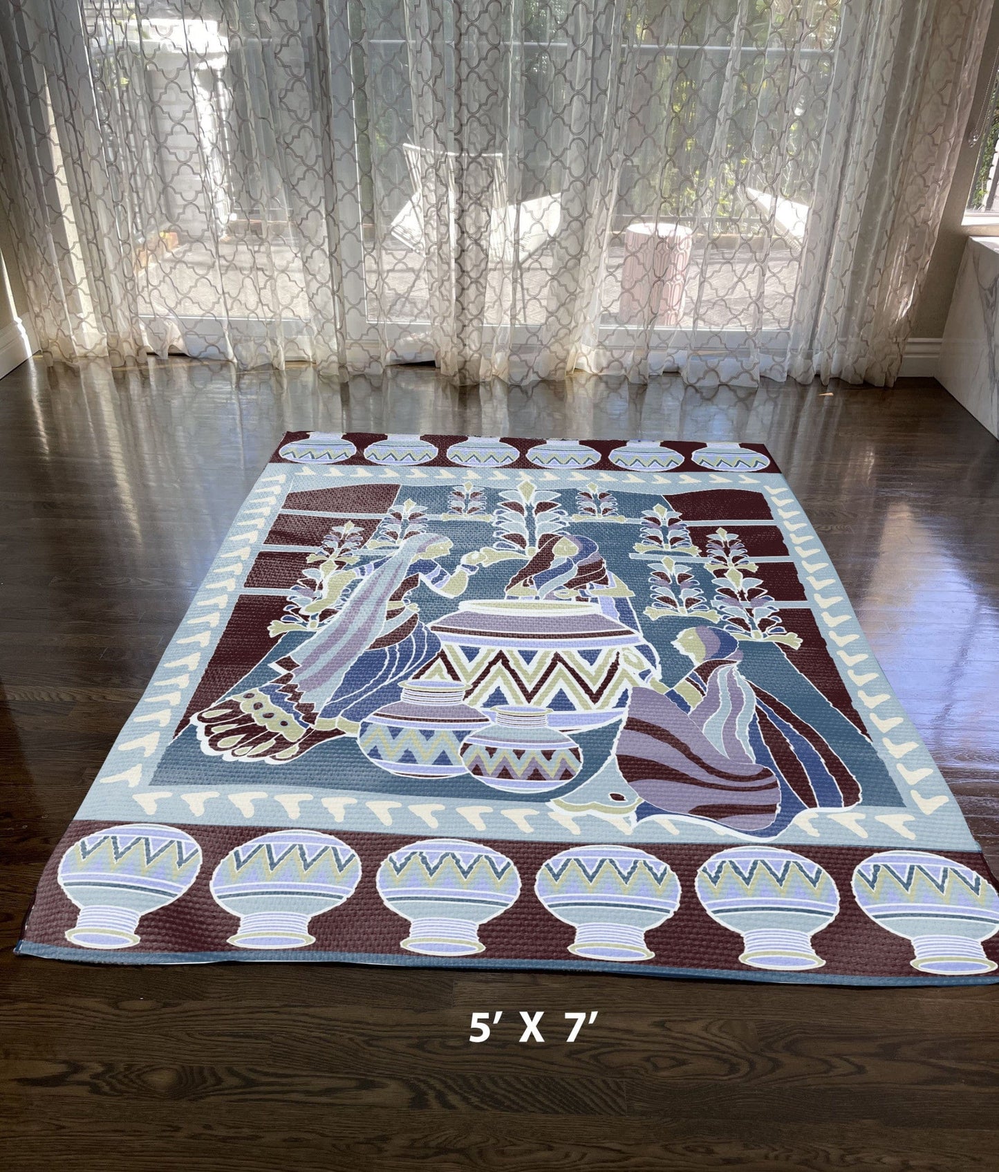 5' X 7' Dark Brown And Dark Blue Abstract Area Rug