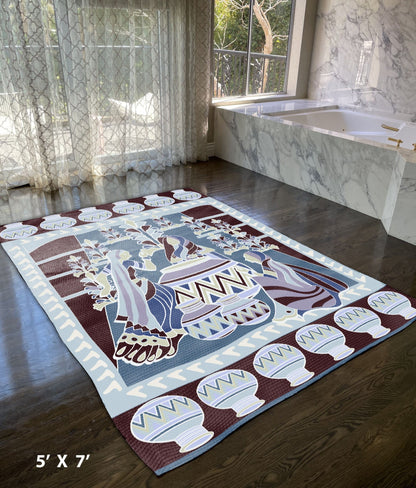 5' X 7' Dark Brown And Blue Abstract Area Rug