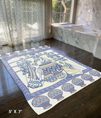 5' X 7' Green And Blue Abstract Area Rug