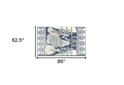 5' X 7' Grey And Yellow Abstract Area Rug