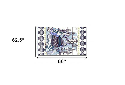 5' X 7' Brown And Muted Blue Abstract Area Rug