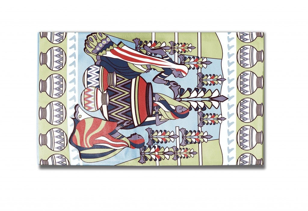 5' X 7' Muted Green And Red Abstract Area Rug