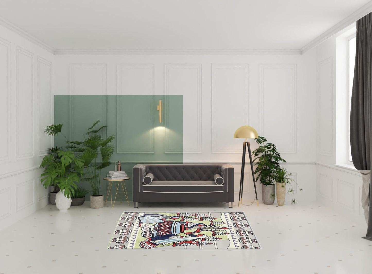 5' X 7' Muted Green And Red Abstract Area Rug