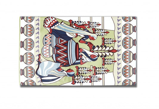 5' X 7' Muted Green And Red Abstract Area Rug