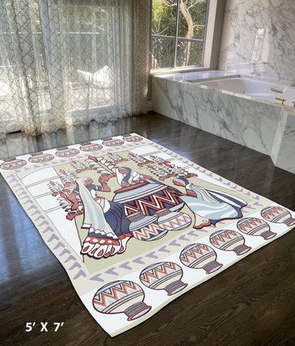 5' X 7' Muted Green And Red Abstract Area Rug