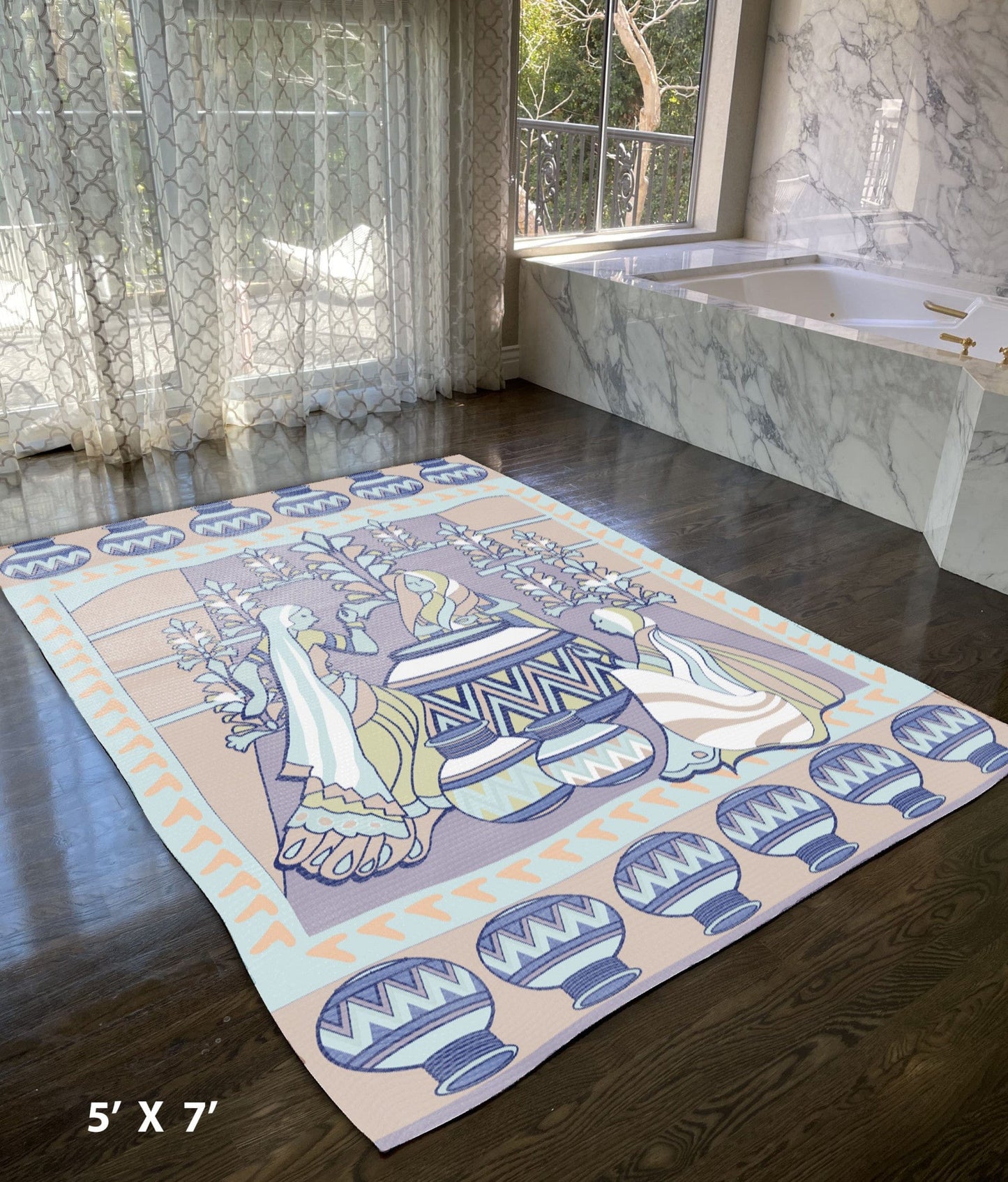 5' X 7' Muted Purple And Green Abstract Area Rug