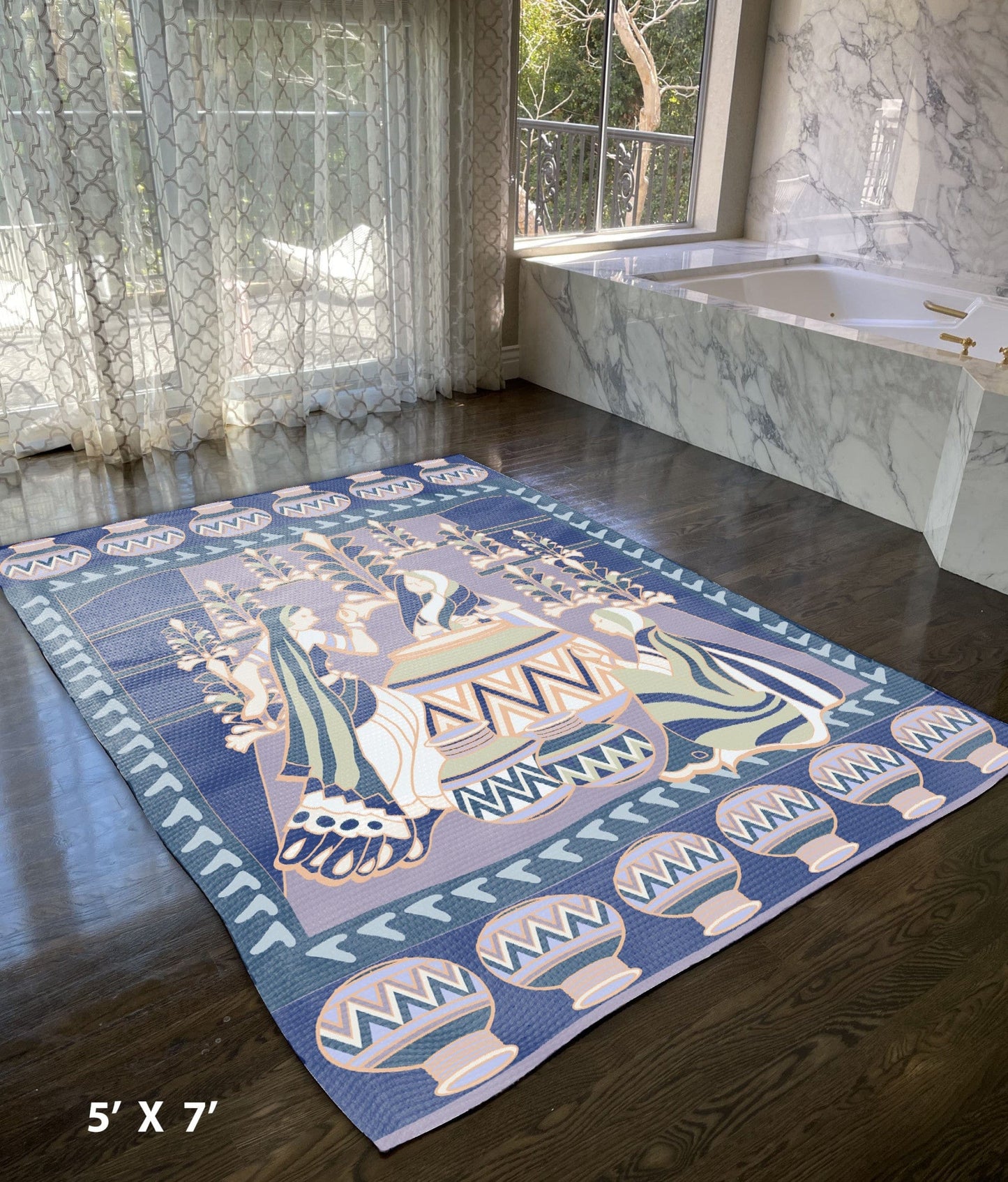 5' X 7' Muted Purple And Orange Abstract Area Rug