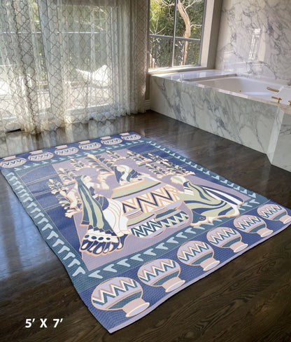 5' X 7' Muted Purple And Orange Abstract Area Rug