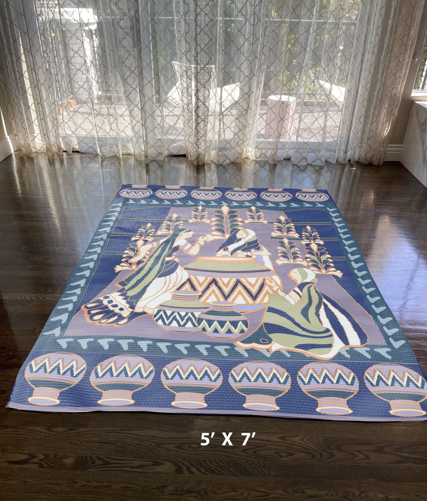 5' X 7' Muted Purple And Orange Abstract Area Rug