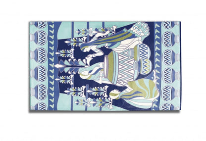 5' X 7' Navy And Green Abstract Area Rug