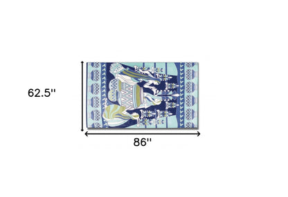 5' X 7' Navy And Green Abstract Area Rug