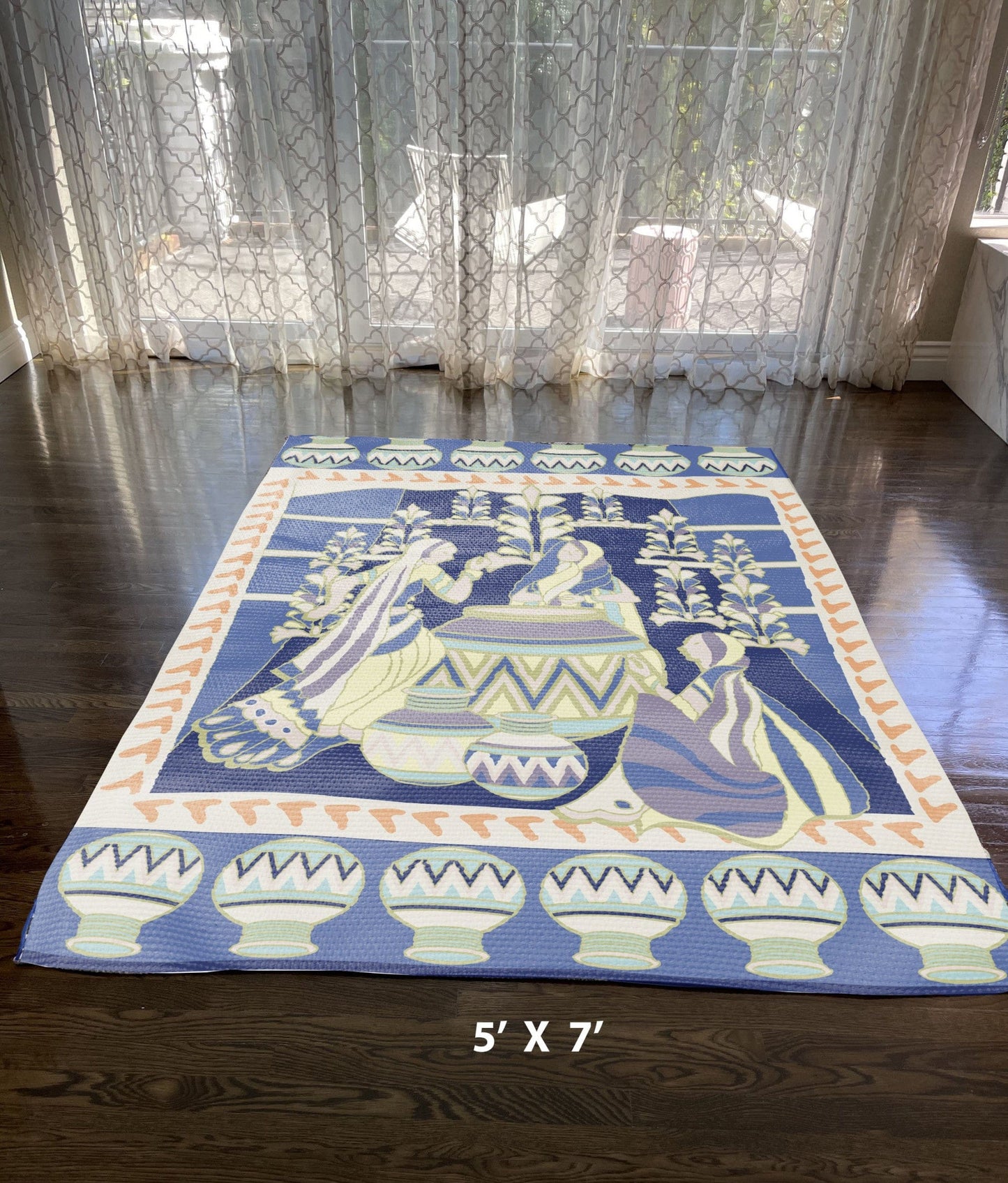 5' X 7' Navy And Muted Purple Abstract Area Rug