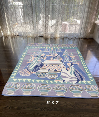 5' X 7' Pink And Blue Abstract Area Rug