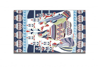 5' X 7' Blue And Red Abstract Area Rug