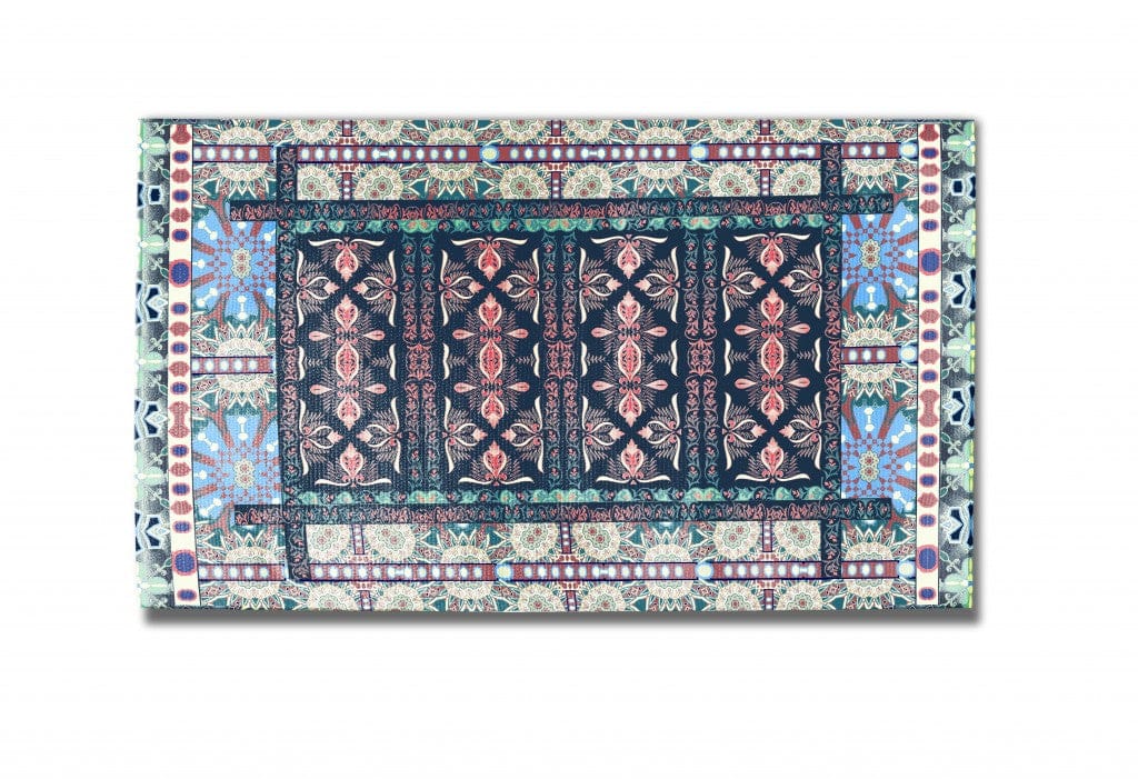 5' X 7' Red And Green Oriental Area Rug