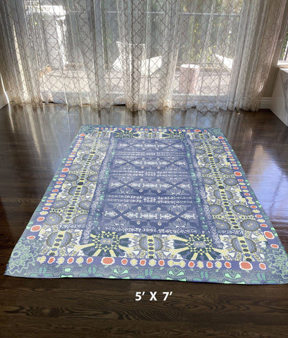 5' X 7' Blue And Green Oriental Area Rug