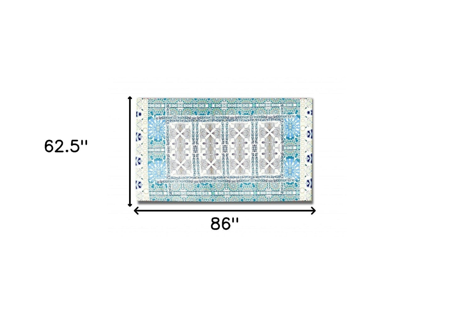 5' X 7' Blue And Green Oriental Area Rug