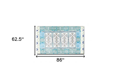 5' X 7' Blue And Green Oriental Area Rug