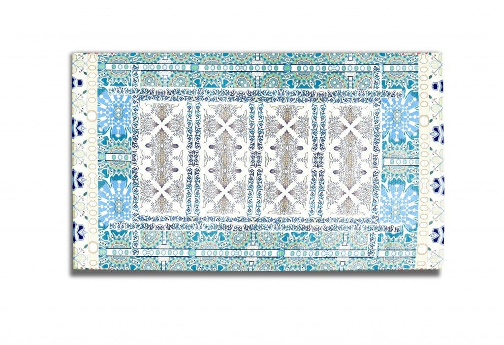 5' X 7' Beige And Green Oriental Area Rug