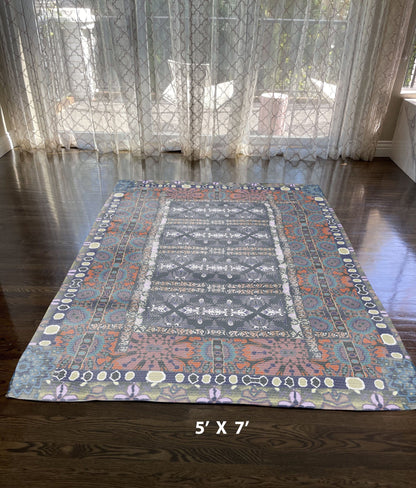 5' X 7' Dark Grey And Brown Oriental Area Rug