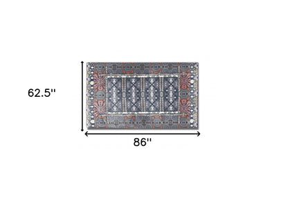 5' X 7' Dark Grey And Brown Oriental Area Rug