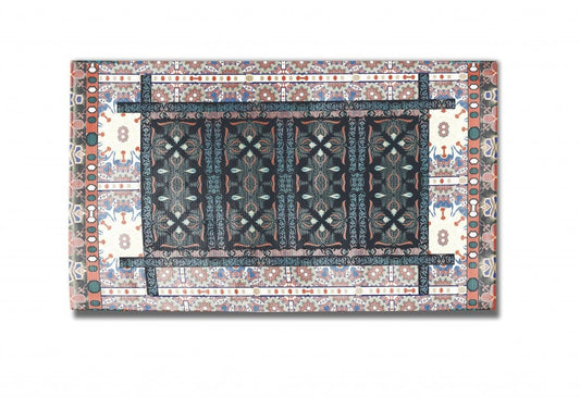 5' X 7' Dark Grey And Orange Oriental Area Rug