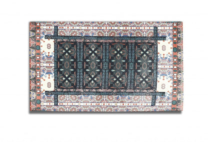 5' X 7' Dark Grey And Orange Oriental Area Rug