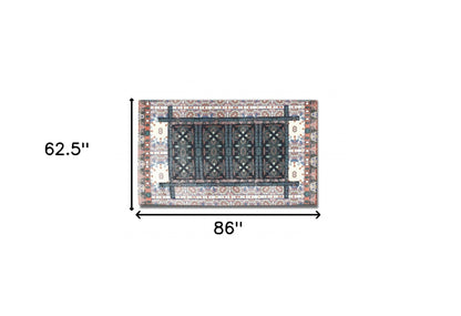 5' X 7' Dark Grey And Orange Oriental Area Rug