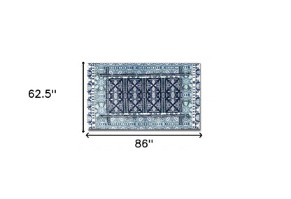 5' X 7' Indigo Light Blue Oriental Area Rug