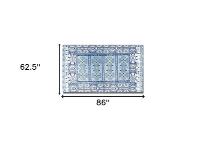 5' X 7' Light Blue Oriental Area Rug