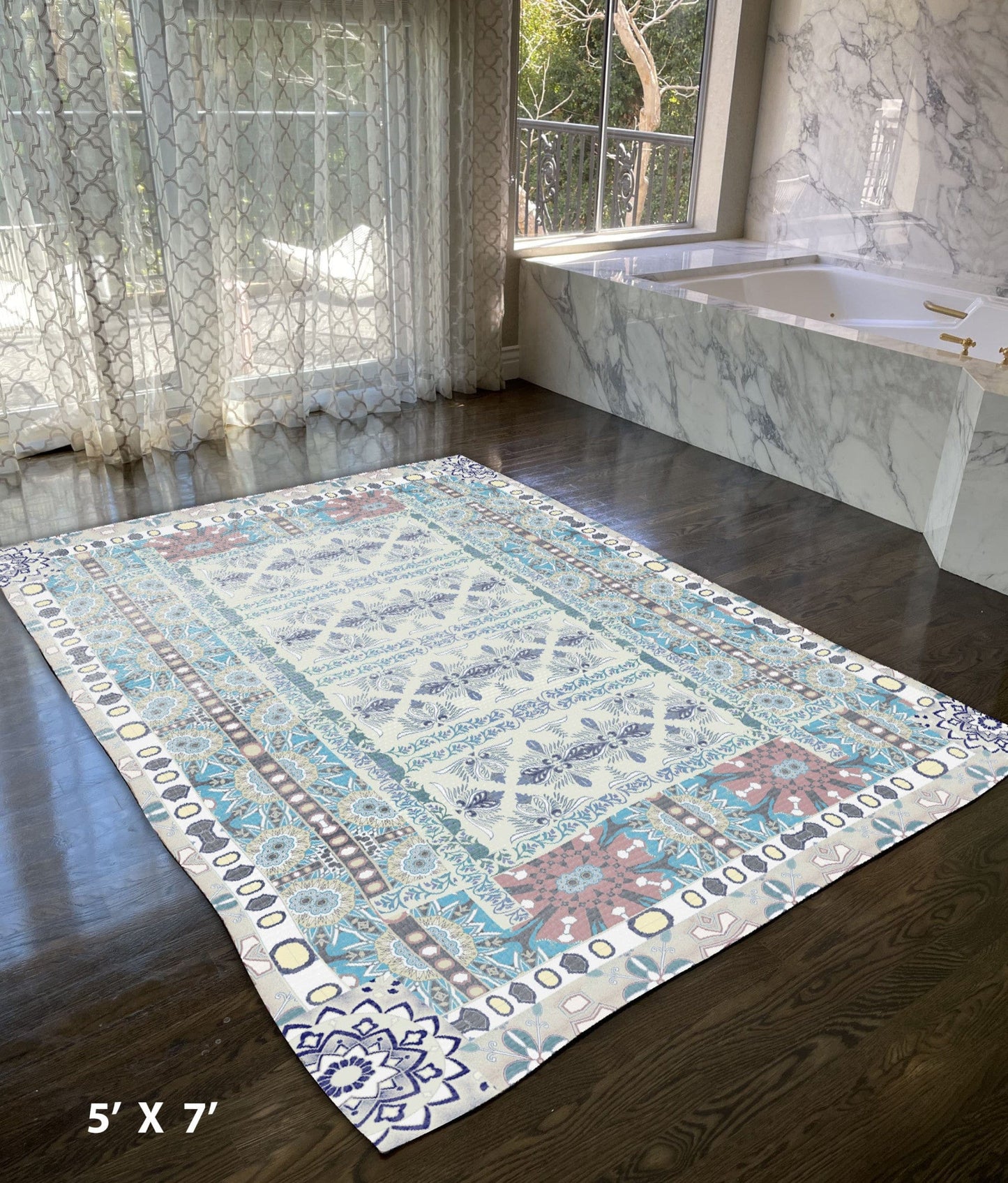 5' X 7' Muted Green Oriental Area Rug