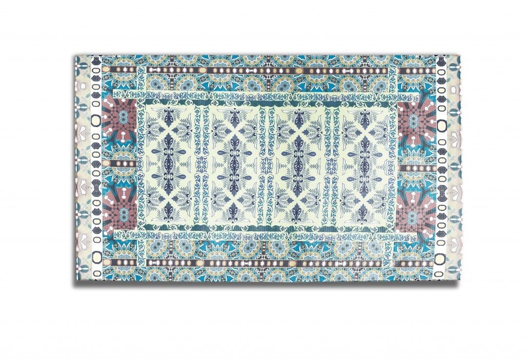 5' X 7' Muted Green Oriental Area Rug