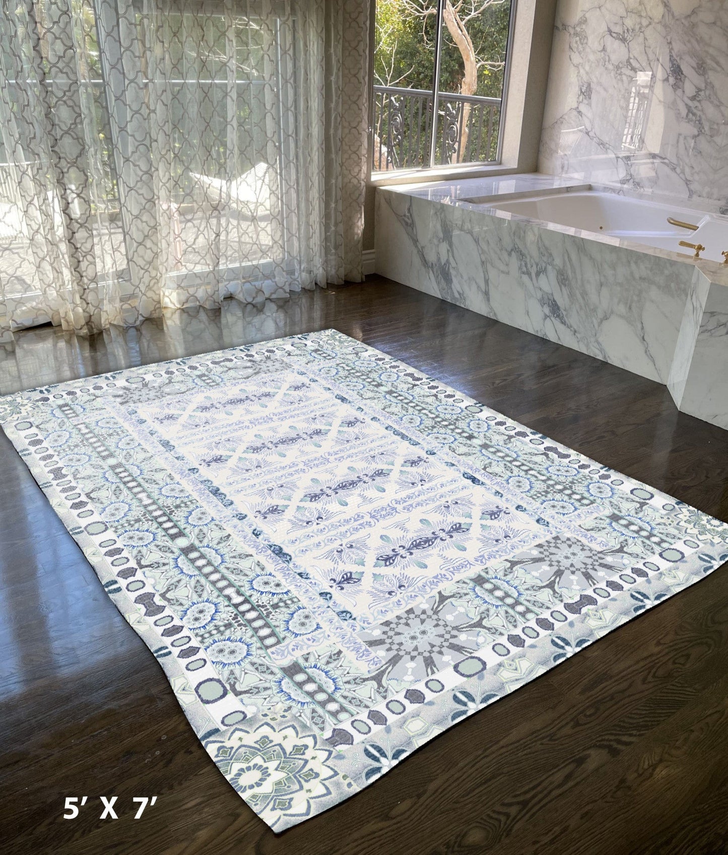 5' X 7' Off White Oriental Area Rug