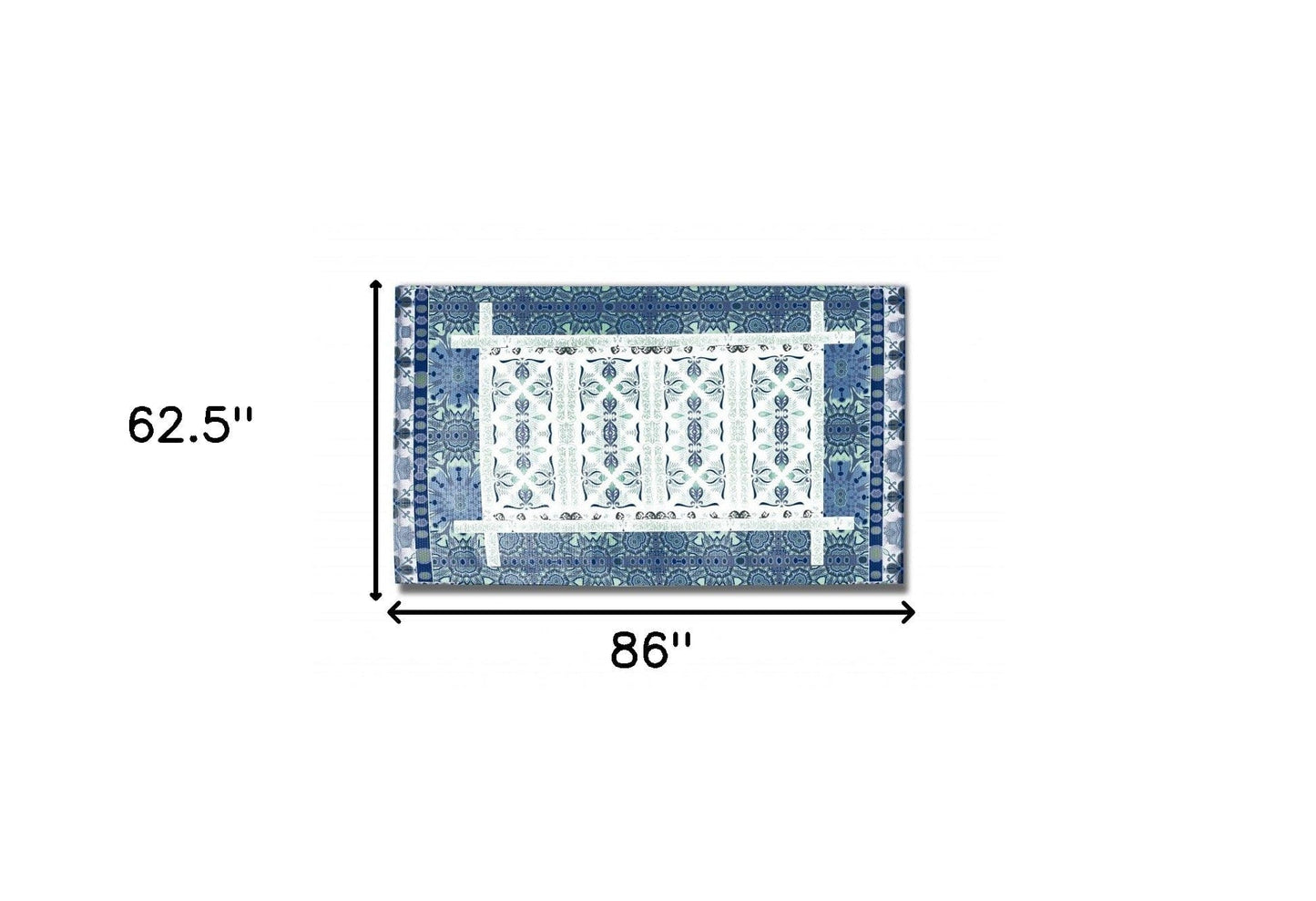 5' X 7' White And Blue Oriental Area Rug