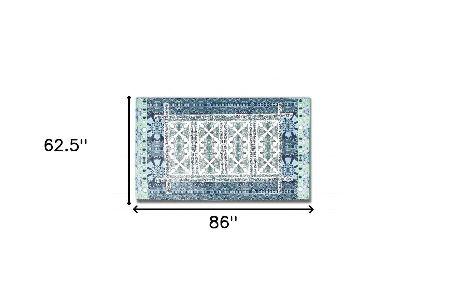 5' X 7' Green And Blue Oriental Area Rug