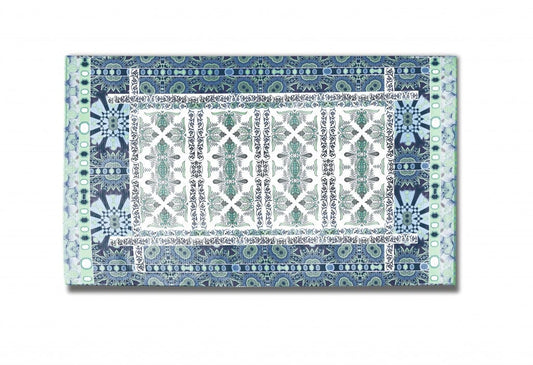 5' X 7' Green And Blue Oriental Area Rug