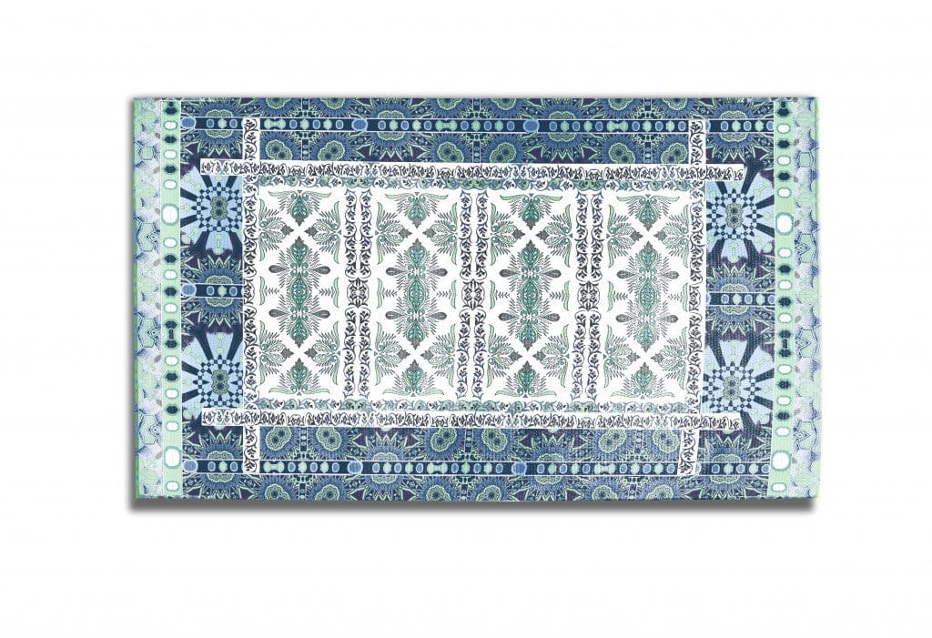 5' X 7' Green And Blue Oriental Area Rug