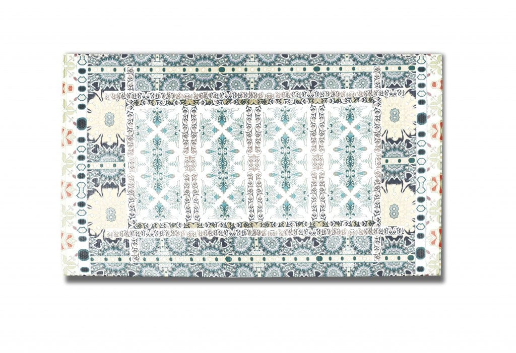 5' X 7' Green And Yellow Oriental Area Rug