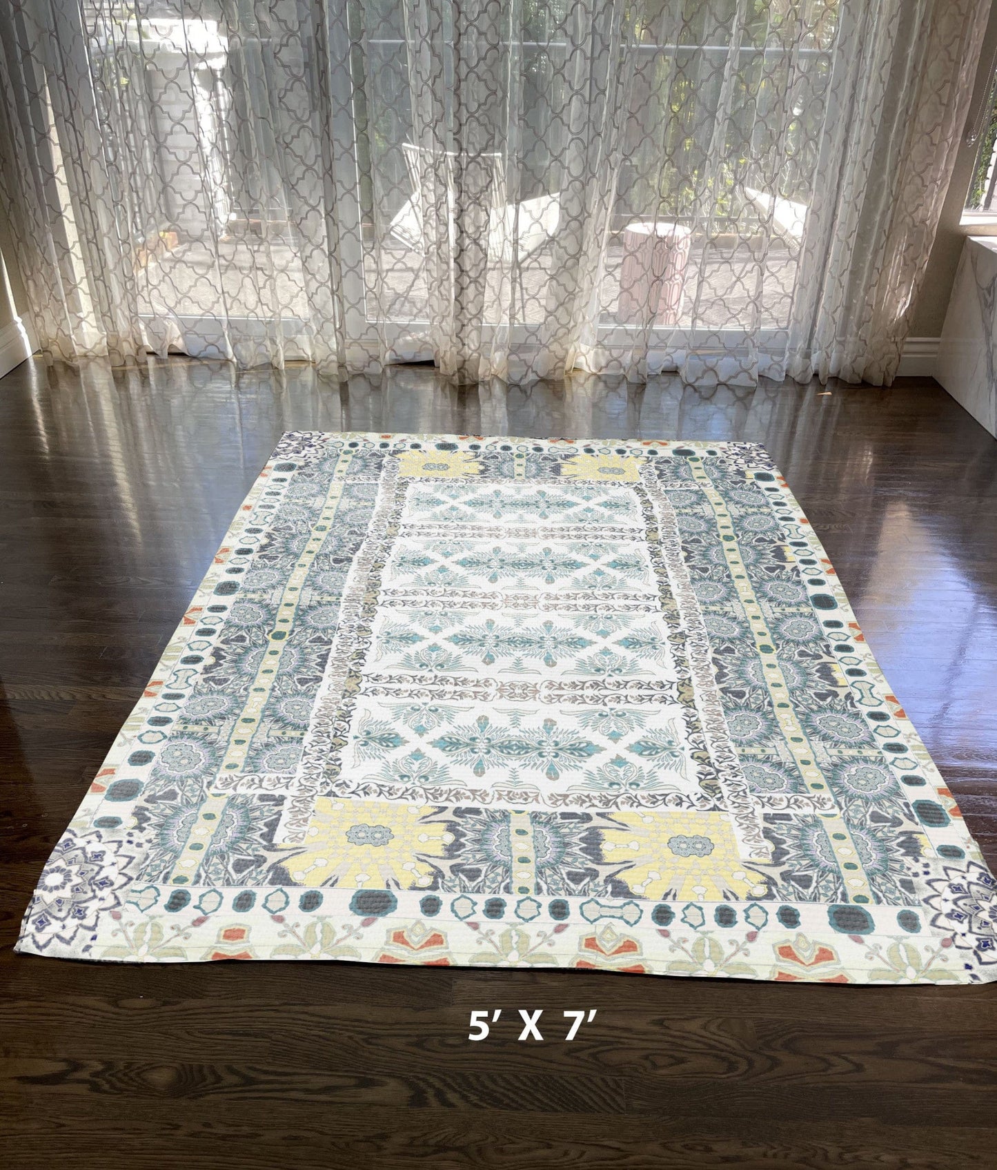 5' X 7' Green And Yellow Oriental Area Rug