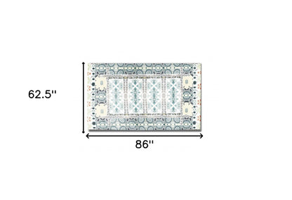 5' X 7' Green And Yellow Oriental Area Rug