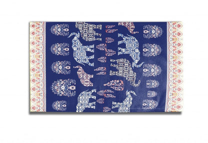 5' X 7' Evening Blue And Cream Southwestern Area Rug